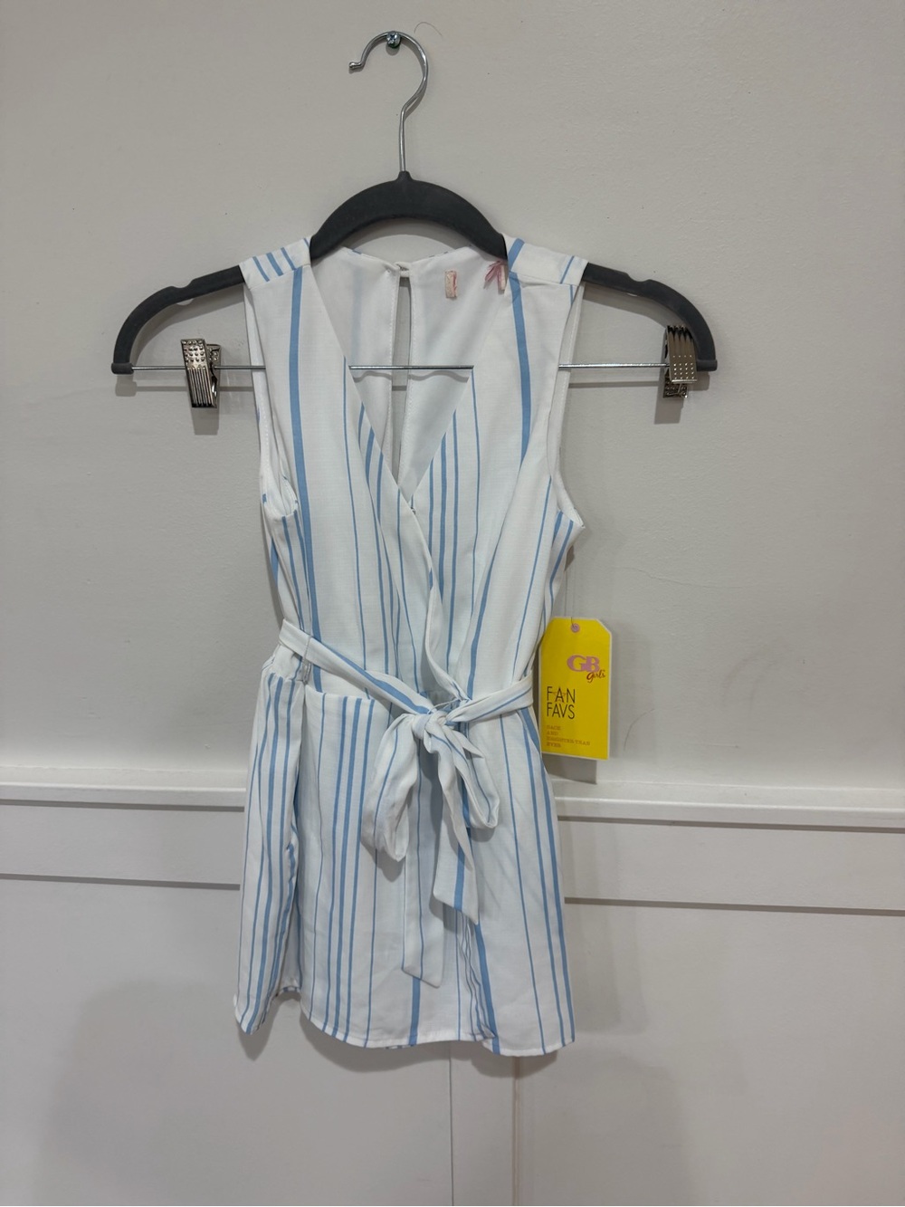 GB girls White Sleeveless Wrap Tunic with Blue Stripes